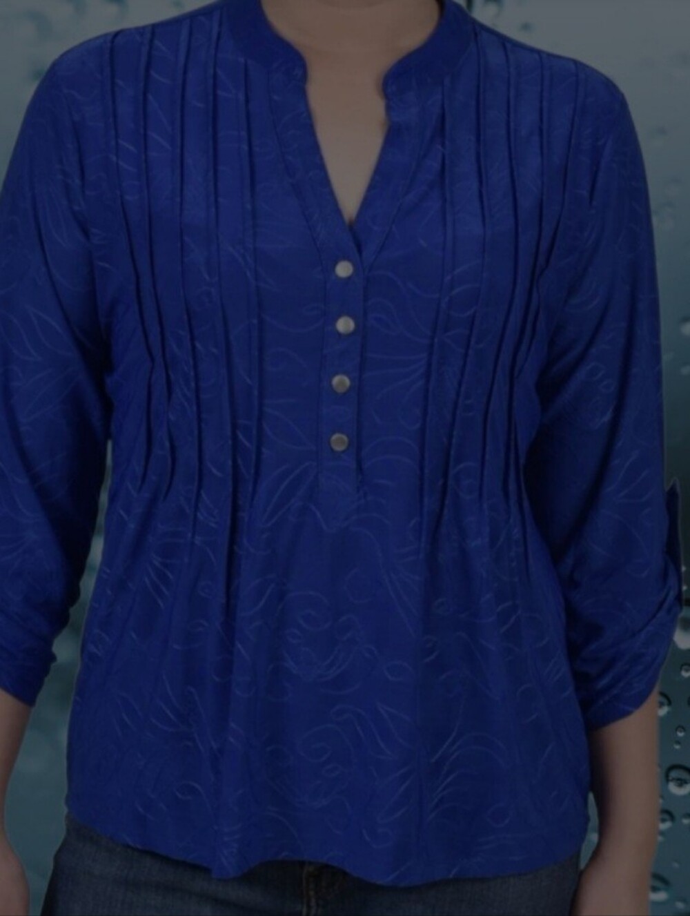 Notations Royal Blue Pintuck Button-Front Tunic